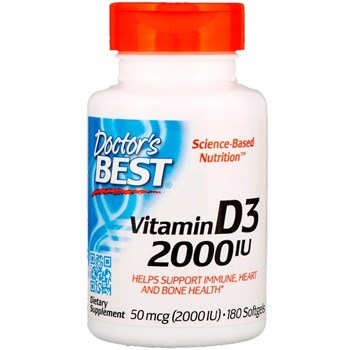 Doctor's Best, Витамин D3, 2,000 МЕ, 180 мягких табл - фото 13376
