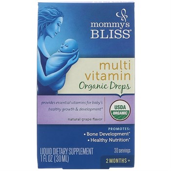 Mommy's Bliss, Мультивитамины, Органические капли, 2 месяца+, Натуральный виноградный вкус, 1 ж. унц.(30 мл) - фото 13580