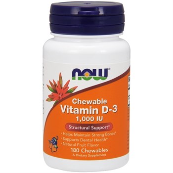 Now Foods, Жевательный витамин D-3, натуральный фруктовый вкус, 1000 МЕ, 180 жевательных таблеток - фото 13647
