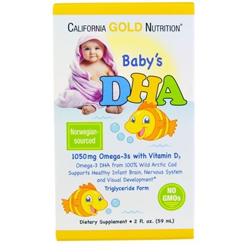California Gold Nutrition, ДГА для детей, 1050 мг, жирные кислоты Омега-3 с витамином D3, 2 ж. унц. (59 мл) - фото 13793