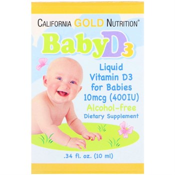 California Gold Nutrition, Витамин D3, детские капли, 10 мкг (400 МЕ), 0,34 ж.унц. (10 мл) - фото 14068