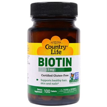 Country Life, Биотин, высокая эффективность, 1 мг, 100 вегетарианских капсул - фото 16133