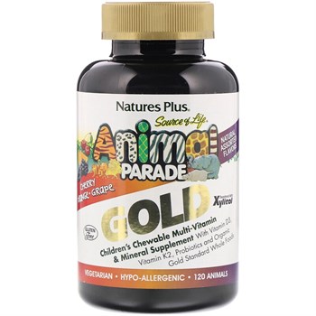 Nature's Plus, Source of Life Animal Parade Gold, добавка для детей с мультивитаминами и минералами, ассорти из натуральных вкусов, 120 таблеток в форме животных - фото 16543
