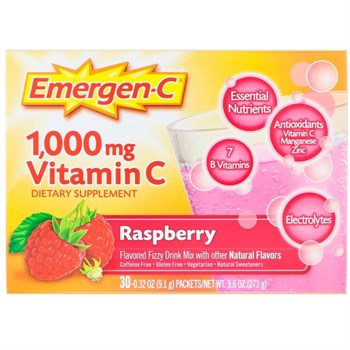Emergen-C,Raspberry, витамин С, 1000 мг, малина, 30 пакетиков, 9,1 г (0,32 унции) каждый - фото 17589