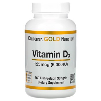California Gold Nutrition, витамин D3, 125 мкг (5000 МЕ), 360 капсул из рыбьего желатина - фото 18128
