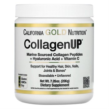 California Gold Nutrition, CollagenUP, морской гидролизованный коллаген, гиалуроновая кислота и витамин C, с нейтральным вкусом, 206 г (7,26 унции) - фото 18304
