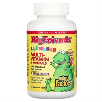 Natural Factors, Big Friends, жевательные мультивитамины и минералы, со вкусом ягод, 60 жевательных таблеток - фото 19103