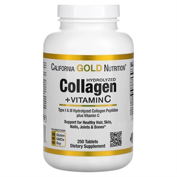 California Gold Nutrition, пептиды гидролизованного коллагена с витамином C, тип 1 и 3, 250 таблеток - фото 19106
