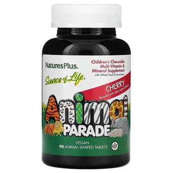 NaturesPlus, Source of Life, Animal Parade, детская жевательная мультивитаминно-минеральная добавка, виноград, 90 таблеток в форме животных - фото 19366