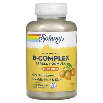 Solaray, Высокоэффективный комплекс витаминов группы В, натуральный апельсин, 50 жевательных таблеток - фото 19757