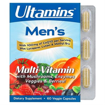 Ultamins, Ultamins, мультивитамины для мужчин с CoQ10, грибами, ферментами, овощами и ягодами, 60 растительных капсул - фото 19941