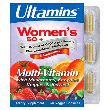 Ultamins, Мультивитамины для женщин старше 50 лет с CoQ10, грибами, ферментами, овощами и ягодами, 60 растительных капсул - фото 19950