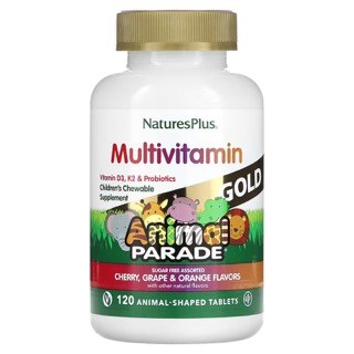 NaturesPlus, Animal Parade Gold, жевательная мультивитаминная добавка для детей, вишня, виноград и апельсин, 120 таблеток в форме животных - фото 20349