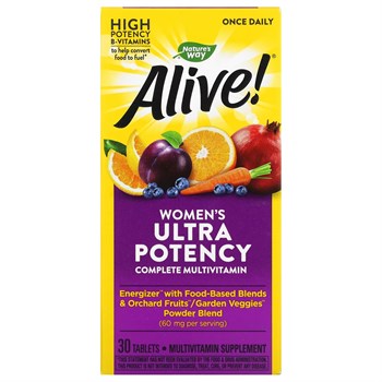 Мультивитамины, Nature's Way, Alive! Once Daily, Women's Ultra Potency , 30 таблеток - фото 21932