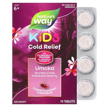 Nature's Way, Umcka, Средство от простуды для детей старше 6 лет, Вишневый, 10 жевательных таблеток - фото 22590
