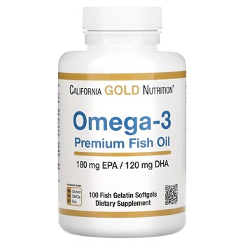 California Gold Nutrition, Омега-3, 100 желатиновых капсул с рыбьим жиром - фото 23045