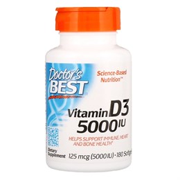 Doctor's Best, Витамин D3, 125 мкг (5000 МЕ), 180 мягких таблеток