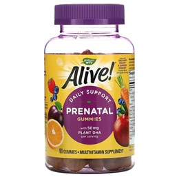 Nature's Way, Alive! Prenatal с растительной ДГК, апельсиново-малиновым лимонадом, 90 жевательных таблеток