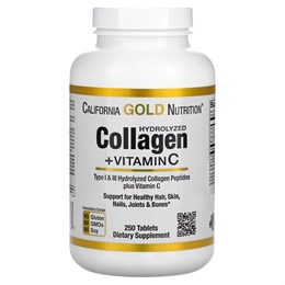 California Gold Nutrition, Гидролизованные пептиды коллагена + витамин С, тип I и III, 250 таблеток