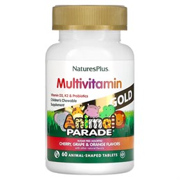 Natures Plus, Animal Parade Gold, Детская жевательная добавка, Вишня, виноград и апельсин, 60 таблеток в форме животных