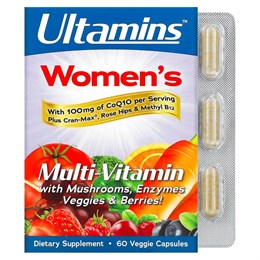 Ultamins, Мультивитамины для женщин с CoQ10, грибами, ферментами, овощами и ягодами, 60 растительных капсул
