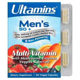Ultamins, Мультивитамины для мужчин старше 50 лет с CoQ10, грибами, ферментами, овощами и ягодами, 60 растительных капсул