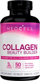 NEOCELL Collagen Beauty Builder Коллаген + ГК, Биотин и антиоксиданты для сияющей кожи, 150 таблеток