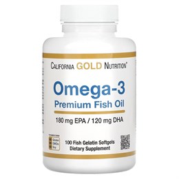 California Gold Nutrition, Омега-3, 100 желатиновых капсул с рыбьим жиром